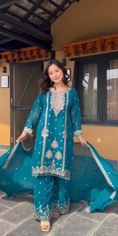 DC G90 Blue Chinon Chinon Embroidery Work Fancy Moti lace Salwar Suit Casual, Wedding, Festive, Events . Expected Delivery 4-6 Working Days @2049/- only | Jump Suits, Salwar suit, Casual Suits, Creative suits, Designer Suits, Palazzo Suits, Party Wear Suits, Patiala Suits, Straight Suits