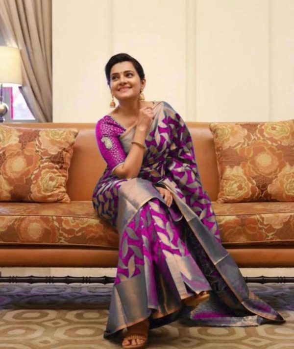 Purple Soft Litchi Silk All Over Weaving Saree - Image 2