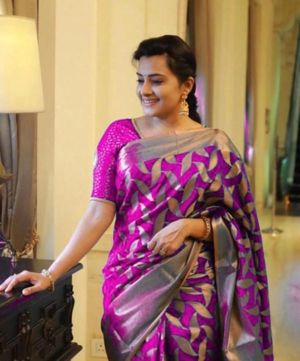 Purple Soft Litchi Silk All Over Weaving Saree - Image 3