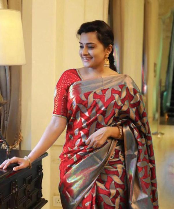 Red Soft Litchi Silk All Over Weaving Saree - Image 2