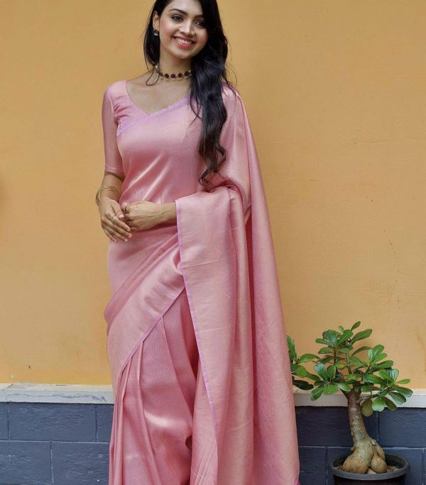 Pink Silk Jacquard Work On All Over Saree - Image 5