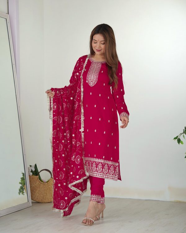 Pink Rangoli Silk Sequence Jari Work Salwar Suit - Image 3