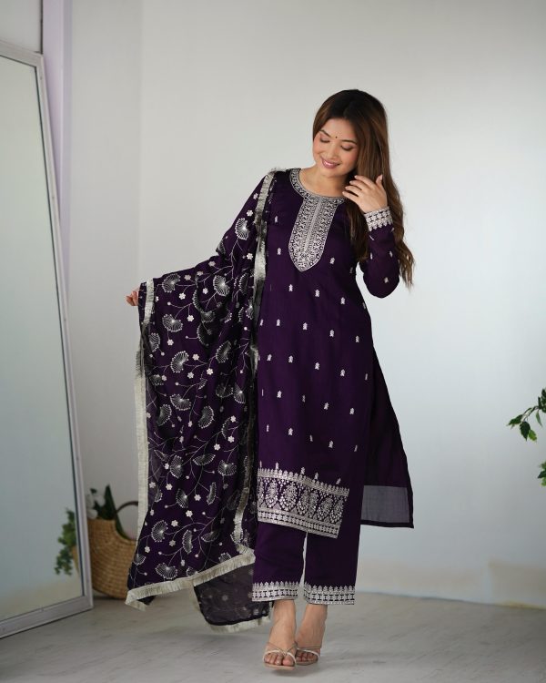 Purple Rangoli Silk Sequence Jari Work Salwar Suit - Image 5