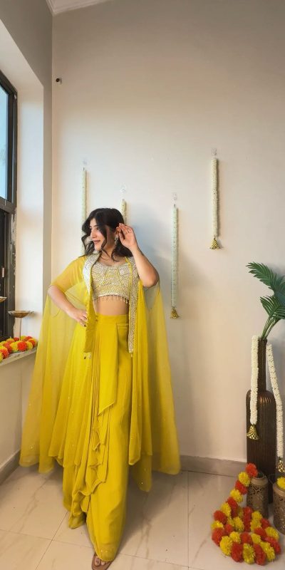 LG 1931 Yellow Color Georgette Sequence Work On Front Dhoti Suit Casual, Wedding, Festive, Events . Expected Delivery  4-6 Working Days @1999/- only      | Jump Suits, Salwar suit, Casual Suits, Creative suits, Designer Suits, Palazzo Suits, Party Wear Suits, Patiala Suits, Straight Suits