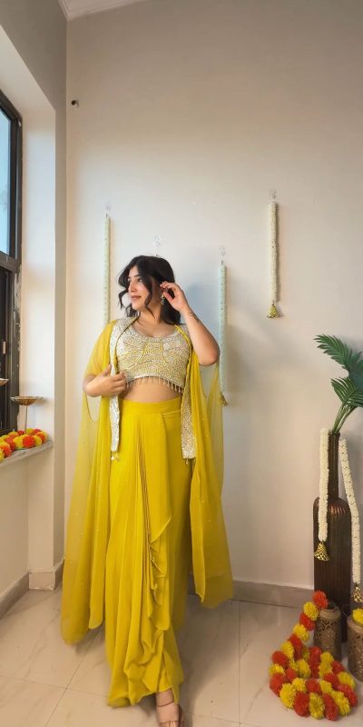 LG 1931 Yellow Color Georgette Sequence Work On Front Dhoti Suit Casual, Wedding, Festive, Events . Expected Delivery  4-6 Working Days @1999/- only      | Jump Suits, Salwar suit, Casual Suits, Creative suits, Designer Suits, Palazzo Suits, Party Wear Suits, Patiala Suits, Straight Suits