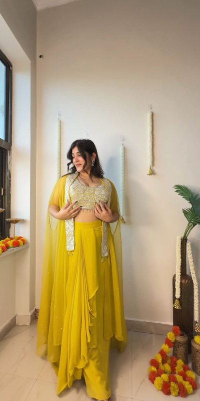 LG 1931 Yellow Color Georgette Sequence Work On Front Dhoti Suit Casual, Wedding, Festive, Events . Expected Delivery  4-6 Working Days @1999/- only      | Jump Suits, Salwar suit, Casual Suits, Creative suits, Designer Suits, Palazzo Suits, Party Wear Suits, Patiala Suits, Straight Suits