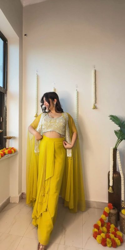 LG 1931 Yellow Color Georgette Sequence Work On Front Dhoti Suit Casual, Wedding, Festive, Events . Expected Delivery  4-6 Working Days @1999/- only      | Jump Suits, Salwar suit, Casual Suits, Creative suits, Designer Suits, Palazzo Suits, Party Wear Suits, Patiala Suits, Straight Suits
