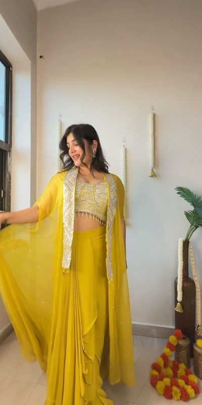 LG 1931 Yellow Color Georgette Sequence Work On Front Dhoti Suit Casual, Wedding, Festive, Events . Expected Delivery  4-6 Working Days @1999/- only      | Jump Suits, Salwar suit, Casual Suits, Creative suits, Designer Suits, Palazzo Suits, Party Wear Suits, Patiala Suits, Straight Suits