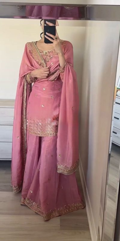 ZF 408 Peach Color Chinon Silk Sequence Work Salwar Suit Casual, Wedding, Festive, Events . Expected Delivery 4-6 Working Days @2049/- only | Jump Suits, Salwar suit, Casual Suits, Creative suits, Designer Suits, Palazzo Suits, Party Wear Suits, Patiala Suits, Straight Suits
