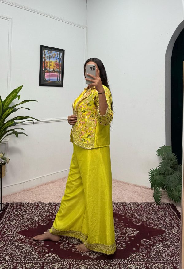 Light Yellow Chinon Embroidery With Moti Lace Salwar Suit - Image 3