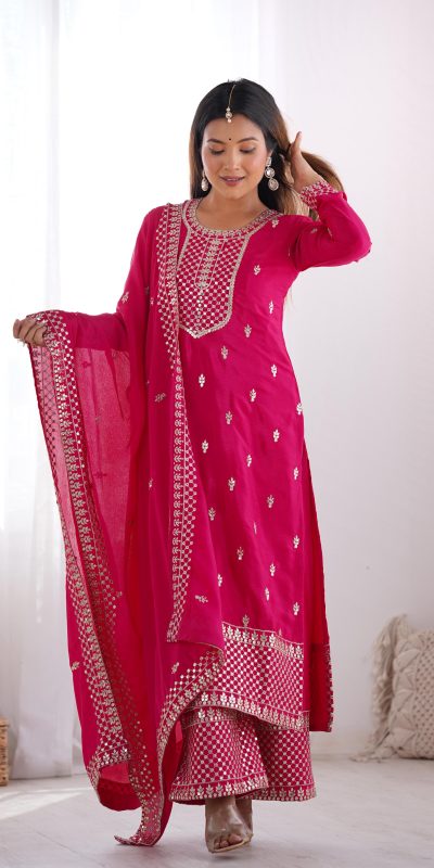 KB 282 Pink Color Chinon Silk Embroidery Jari Work Salwar Suit Casual, Wedding, Festive, Events . Expected Delivery 4-6 Working Days @1949/- only | Jump Suits, Salwar suit, Casual Suits, Creative suits, Designer Suits, Palazzo Suits, Party Wear Suits, Patiala Suits, Straight Suits