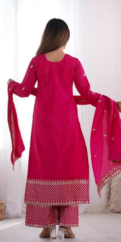 KB 282 Pink Color Chinon Silk Embroidery Jari Work Salwar Suit Casual, Wedding, Festive, Events . Expected Delivery 4-6 Working Days @1949/- only | Jump Suits, Salwar suit, Casual Suits, Creative suits, Designer Suits, Palazzo Suits, Party Wear Suits, Patiala Suits, Straight Suits