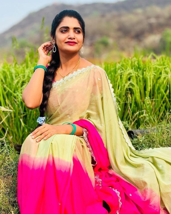 Pista And Pink Chinnon Embroidery Sequence Saree - Image 3