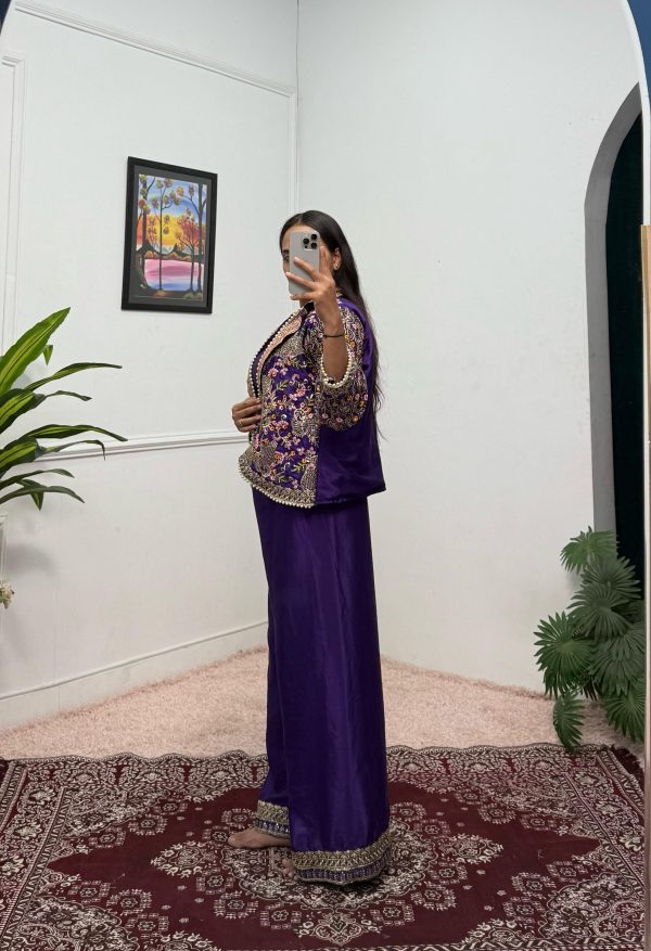 Purple Chinon Embroidery With Moti Lace Salwar Suit - Image 2