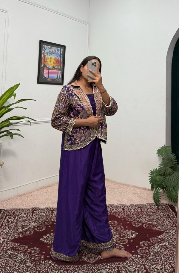 Purple Chinon Embroidery With Moti Lace Salwar Suit - Image 3