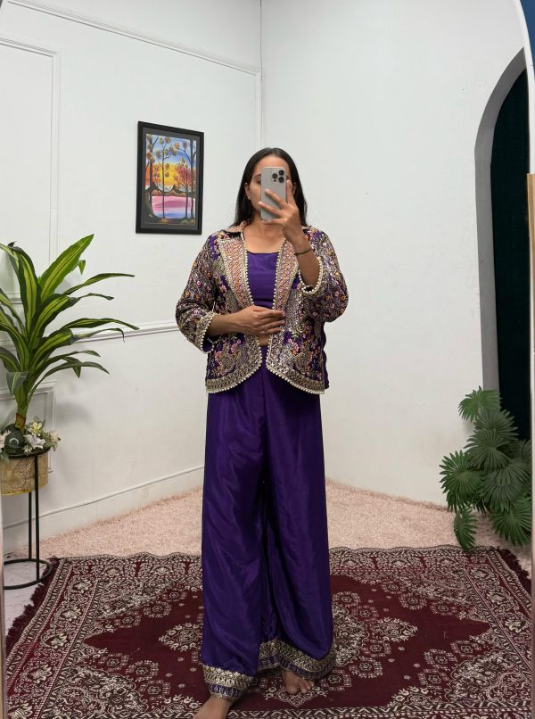 Purple Chinon Embroidery With Moti Lace Salwar Suit - Image 4
