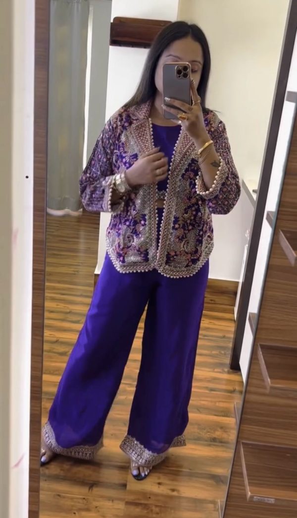 Purple Chinon Embroidery With Moti Lace Salwar Suit - Image 5