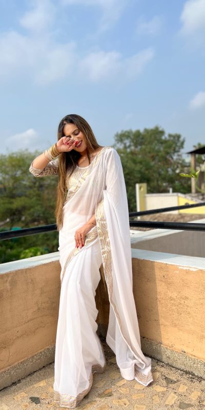 JR 579 White Color Georgette Sequence Work Lace Saree Casual, Wedding, Festive, Events . Expected Delivery 4-6 Working Days @1599/- only | Sarees, Bollywood Sarees, Creative Sarees, Designer Sarees, Embroidered Sarees, Ethnic Saree, Modern Digital sarees, Party Wear Sarees