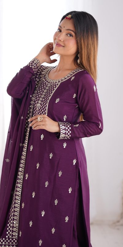 KB 282 Wine Color Chinon Silk Embroidery With Jari Work Salwar Suit Casual, Wedding, Festive, Events . Expected Delivery 4-6 Working Days @1949/- only | Jump Suits, Salwar suit, Casual Suits, Creative suits, Designer Suits, Palazzo Suits, Party Wear Suits, Patiala Suits, Straight Suits