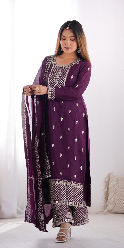 KB 282 Wine Color Chinon Silk Embroidery With Jari Work Salwar Suit Casual, Wedding, Festive, Events . Expected Delivery 4-6 Working Days @1949/- only | Jump Suits, Salwar suit, Casual Suits, Creative suits, Designer Suits, Palazzo Suits, Party Wear Suits, Patiala Suits, Straight Suits