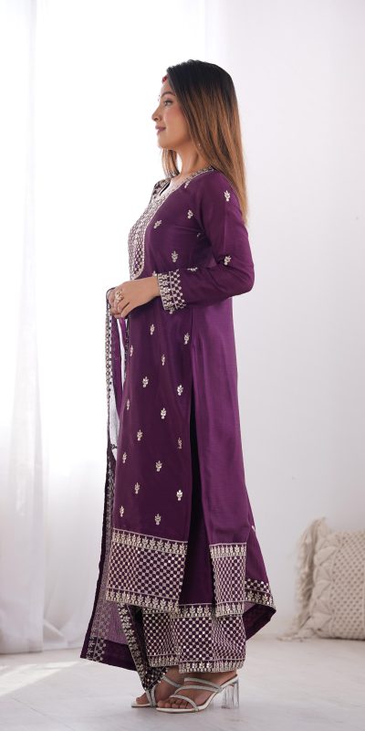 KB 282 Wine Color Chinon Silk Embroidery With Jari Work Salwar Suit Casual, Wedding, Festive, Events . Expected Delivery 4-6 Working Days @1949/- only | Jump Suits, Salwar suit, Casual Suits, Creative suits, Designer Suits, Palazzo Suits, Party Wear Suits, Patiala Suits, Straight Suits