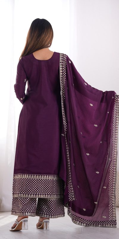 KB 282 Wine Color Chinon Silk Embroidery With Jari Work Salwar Suit Casual, Wedding, Festive, Events . Expected Delivery 4-6 Working Days @1949/- only | Jump Suits, Salwar suit, Casual Suits, Creative suits, Designer Suits, Palazzo Suits, Party Wear Suits, Patiala Suits, Straight Suits