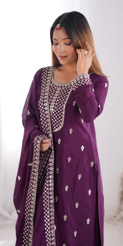KB 282 Wine Color Chinon Silk Embroidery With Jari Work Salwar Suit Casual, Wedding, Festive, Events . Expected Delivery 4-6 Working Days @1949/- only | Jump Suits, Salwar suit, Casual Suits, Creative suits, Designer Suits, Palazzo Suits, Party Wear Suits, Patiala Suits, Straight Suits