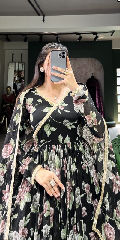 YNF 5103 Black Color Marble Floral Print Lace Touch Up Gown Casual, Wedding, Party, Festive, Events Etc. Expected Delivery 4-6 Working Days @1799/- | Gowns, Bollywood Gowns, Creative Gowns, Designer Gowns, Embroidered Gowns, Party Wear Gowns