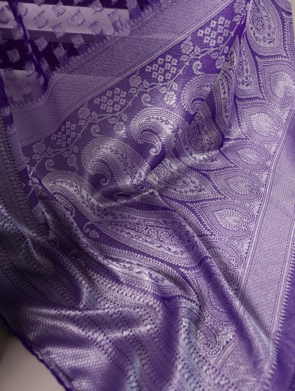 Purple Nylon Georgette Zari Weaving Work Saree - Image 4