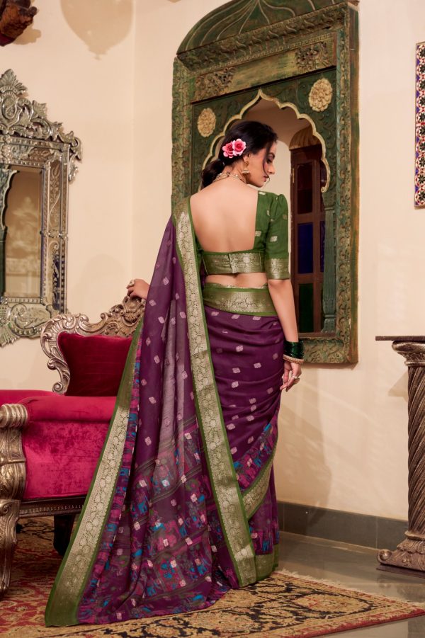 Wine Poly Cotton Print Saree - Image 2