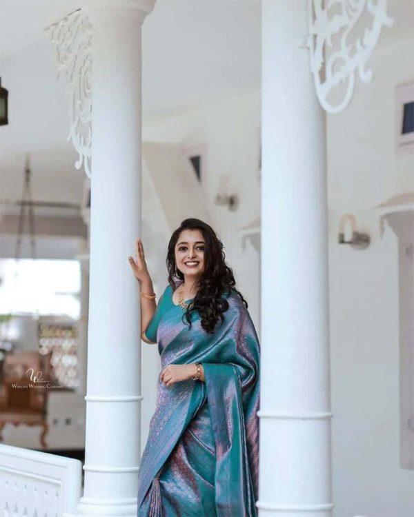 Blue Soft Litchi Silk Jacquard Work On All Over Saree - Image 10