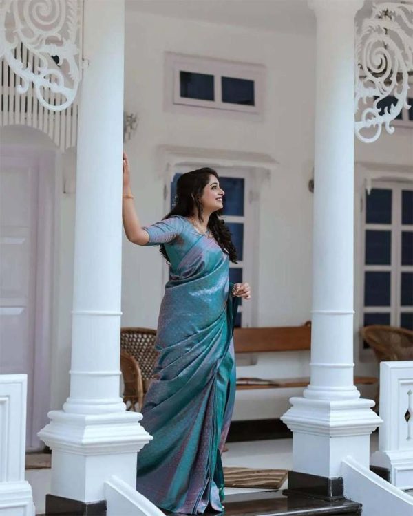 Blue Soft Litchi Silk Jacquard Work On All Over Saree - Image 5