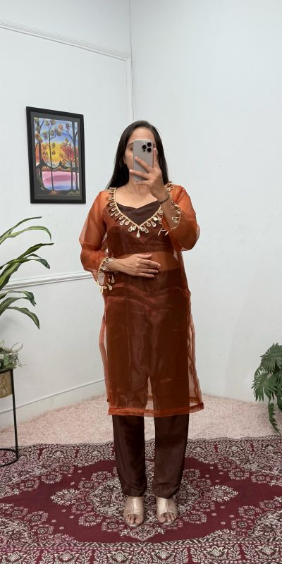 ST 1100 Brown Color Organza Mirror Lace Work Salwar Suit Casual, Wedding, Festive, Events . Expected Delivery 4-6 Working Days @1699/- only | Jump Suits, Salwar suit, Casual Suits, Creative suits, Designer Suits, Palazzo Suits, Party Wear Suits, Patiala Suits, Straight Suits