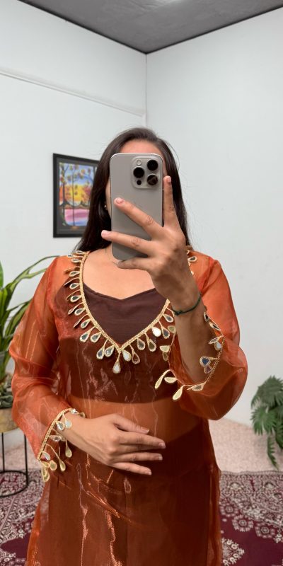 ST 1100 Brown Color Organza Mirror Lace Work Salwar Suit Casual, Wedding, Festive, Events . Expected Delivery 4-6 Working Days @1699/- only | Jump Suits, Salwar suit, Casual Suits, Creative suits, Designer Suits, Palazzo Suits, Party Wear Suits, Patiala Suits, Straight Suits