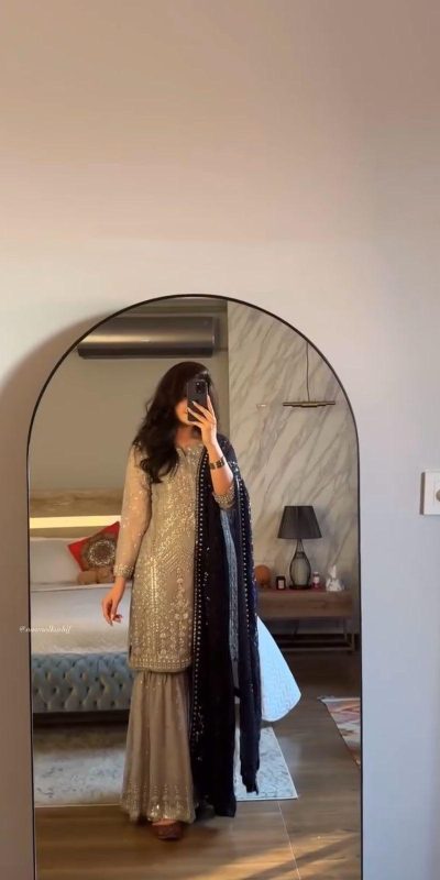 SRK 5246 Grey Color Faux Georgette Embroidery Sequence Beads Work Salwar Suit Casual, Wedding, Party, Festive, Events Etc.4-6 Working Days@ 2099/-only | Jump Suits, Salwar suit, Casual Suits, Creative suits, Designer Suits, Palazzo Suits, Party Wear Suits, Patiala Suits, Straight Suits