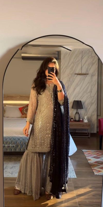 SRK 5246 Grey Color Faux Georgette Embroidery Sequence Beads Work Salwar Suit Casual, Wedding, Party, Festive, Events Etc.4-6 Working Days@ 2099/-only | Jump Suits, Salwar suit, Casual Suits, Creative suits, Designer Suits, Palazzo Suits, Party Wear Suits, Patiala Suits, Straight Suits