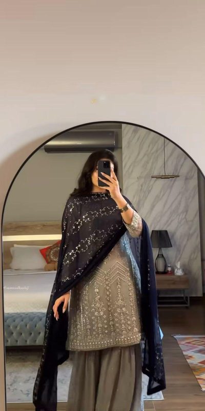 SRK 5246 Grey Color Faux Georgette Embroidery Sequence Beads Work Salwar Suit Casual, Wedding, Party, Festive, Events Etc.4-6 Working Days@ 2099/-only | Jump Suits, Salwar suit, Casual Suits, Creative suits, Designer Suits, Palazzo Suits, Party Wear Suits, Patiala Suits, Straight Suits