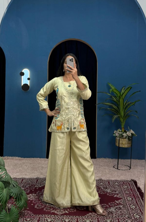 Light Pista Shimmer Embroidery Moti With Mirror Salwar Suit - Image 2