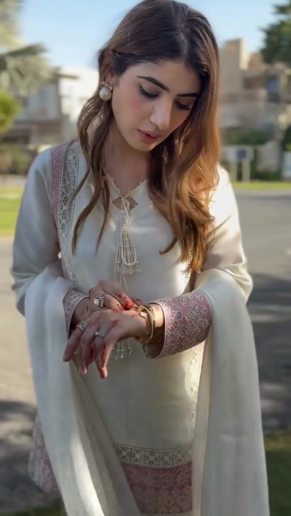 White Roman Silk Sequence Embroidery Salwar Suit - Image 2