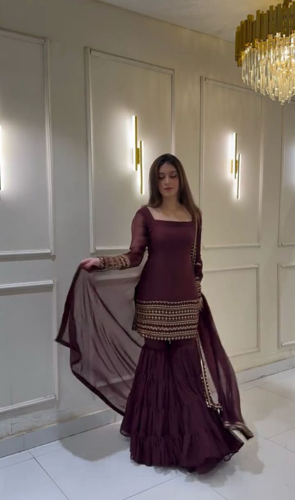Wine Georgette Embroidery Sequence Work Salwar Suit - Image 3
