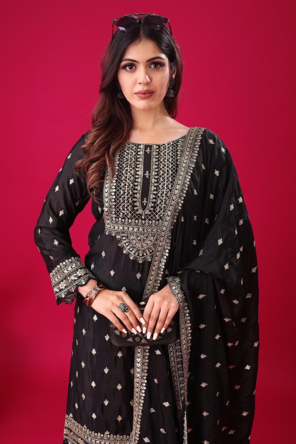 Black Chinon Silk Sequence Work Salwar Suit - Image 2