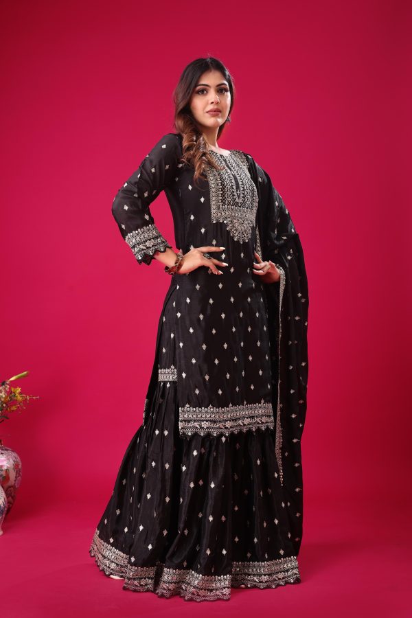 Black Chinon Silk Sequence Work Salwar Suit - Image 3