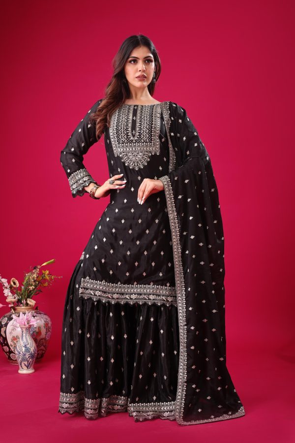 Black Chinon Silk Sequence Work Salwar Suit - Image 5