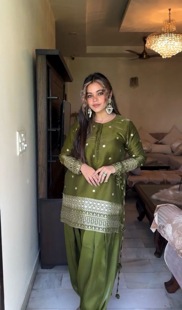 Perfect Green Color Japan Satin Silk Sequence Work Salwar Suit