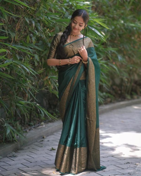 Perfect Green Color Soft Litchi Silk Jacquard Work Saree