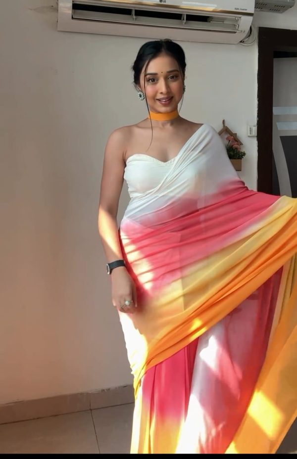 Multi Soft Georgette Silk Ready To Wear Saree - Image 4