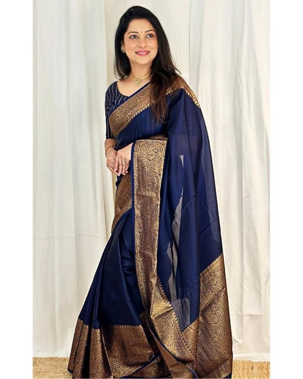 Perfect Navy Blue Color Soft Litchi Silk Jacquard Work Saree