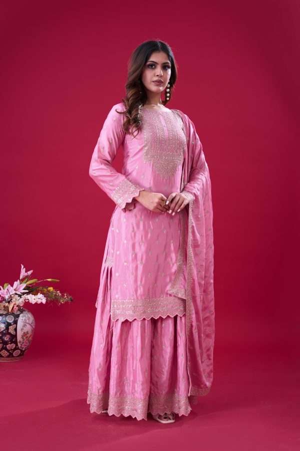 Pink Chinon Silk Sequence Work Salwar Suit - Image 2