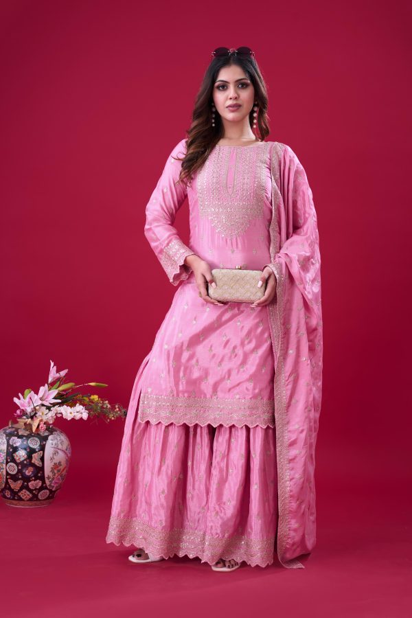 Pink Chinon Silk Sequence Work Salwar Suit - Image 3