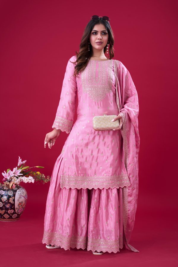 Pink Chinon Silk Sequence Work Salwar Suit - Image 4